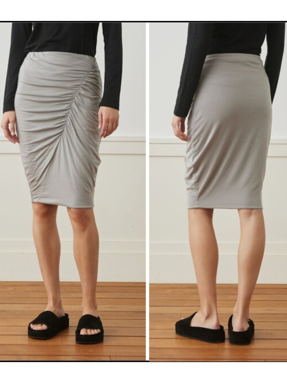 Women's JAMES PERSE Tencel / Cashmere Shirred Skirt (WTCS5976)-Size 3